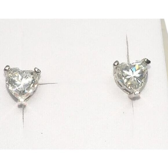 Moissanite Heart Cut Stud Earrings 925 Silver GRA Certified - Picture 2 of 6